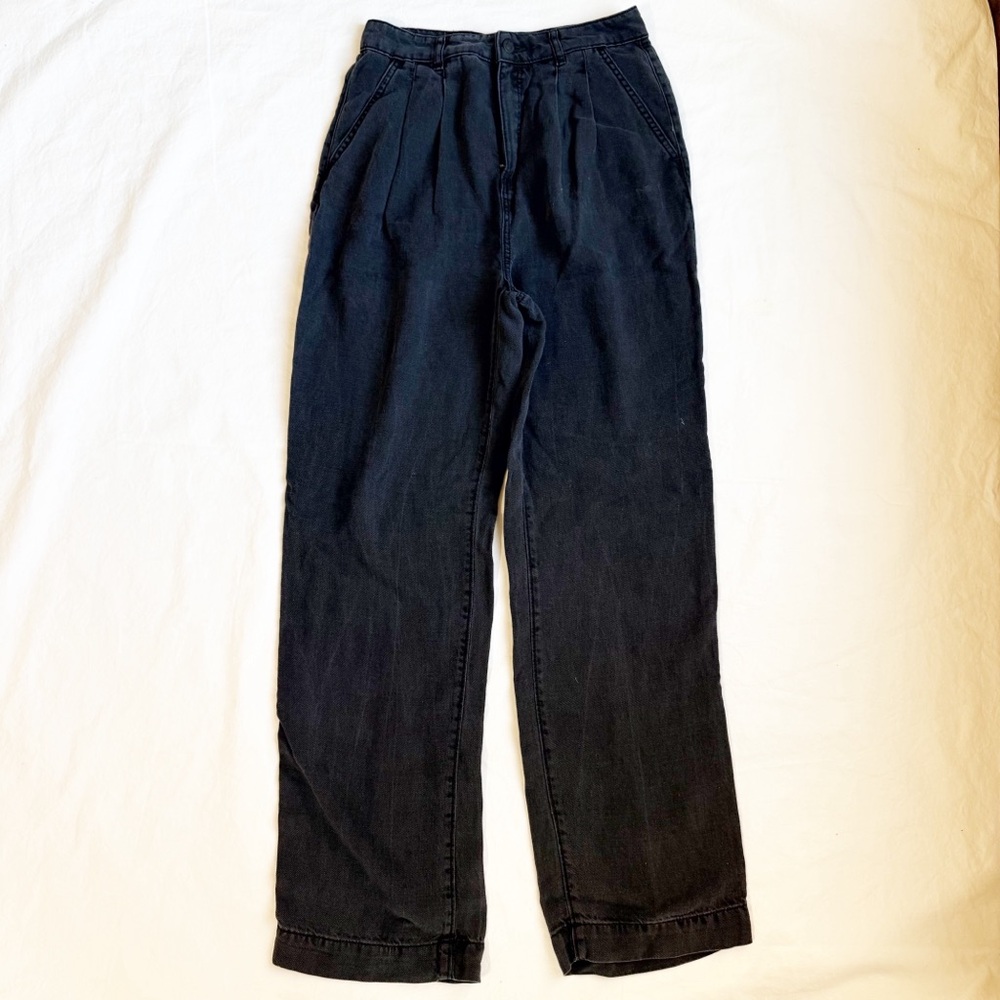 LOFT Women's Black Palazzo Pleated Wide Leg Denim Jeans size 0 /25